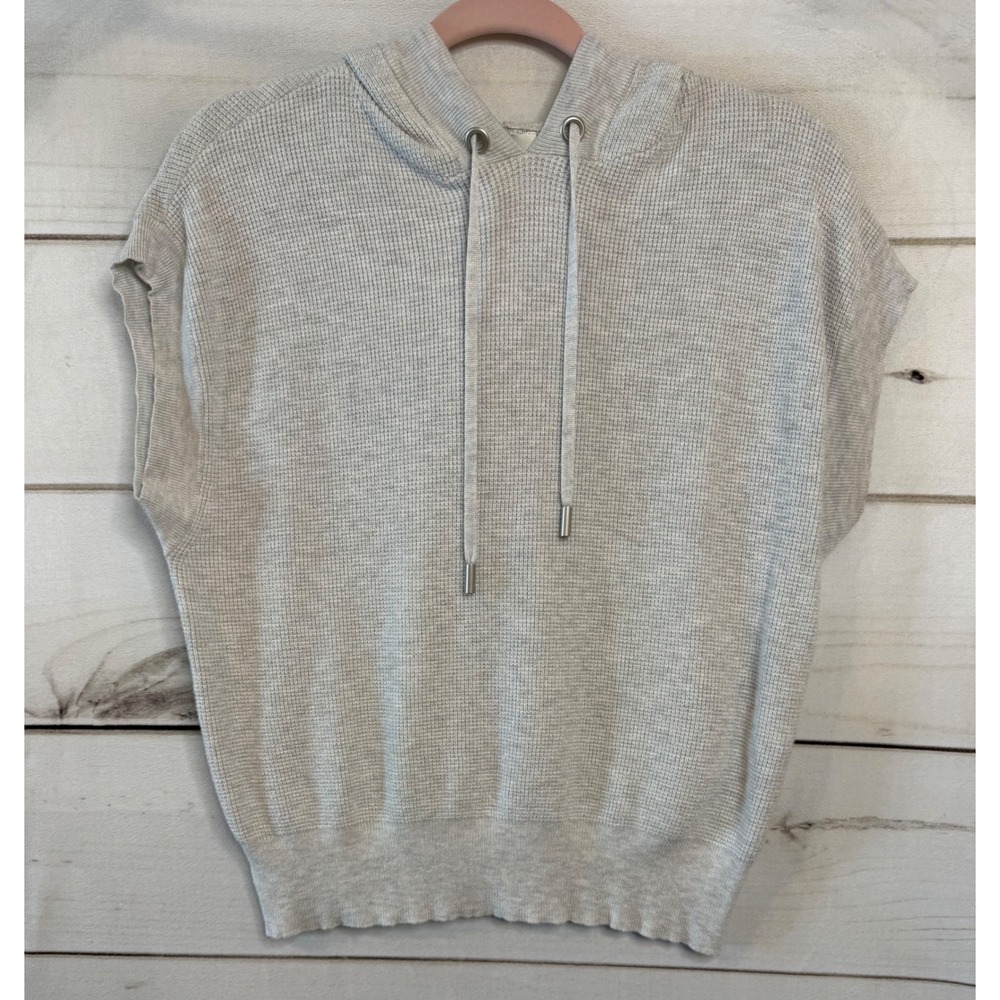 Cyrus Women Gray Sleeveless Knit Hoodie Sweater C082434 XS Athleisure Loungewear